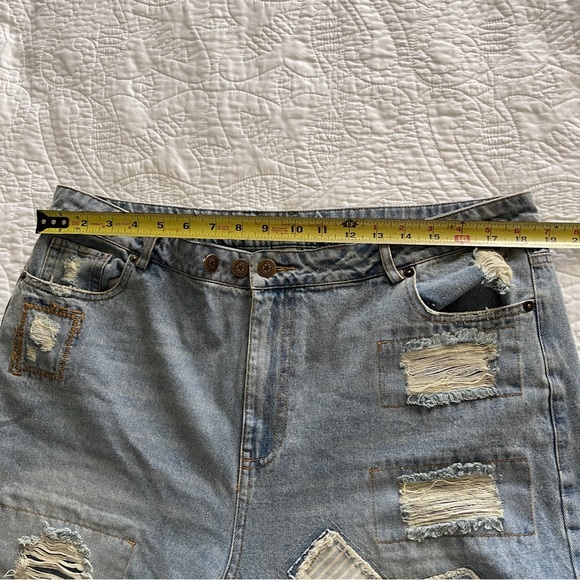 Distressed Patchwork Blue Jeans - Picture 7 of 10